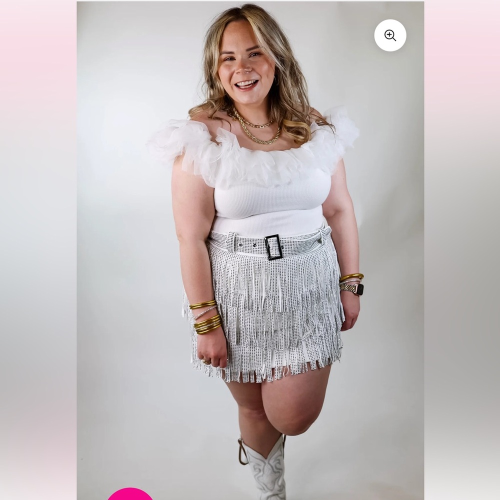 COWBOY KILLER CRYSTAL FRINGE MINI SKORT IN WHITE